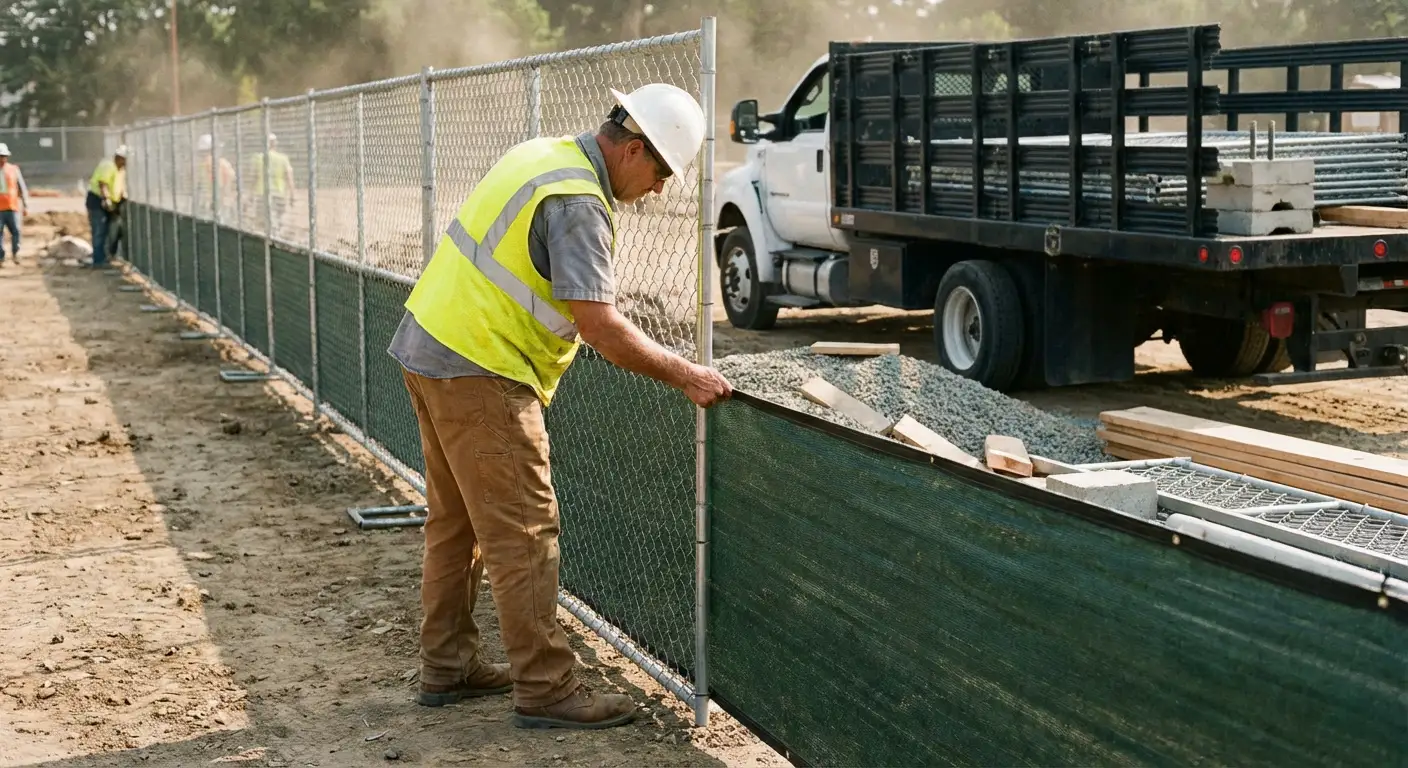 Privacy windscreen installation on construction fence in Dunwoody, GA