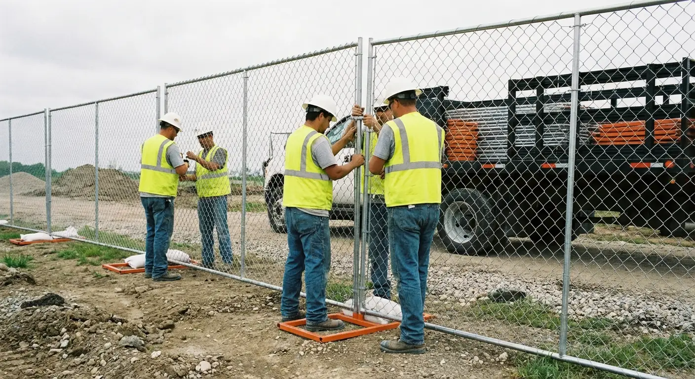 Perimeter Site Fence team installing temporary fencing in Dunwoody, GA