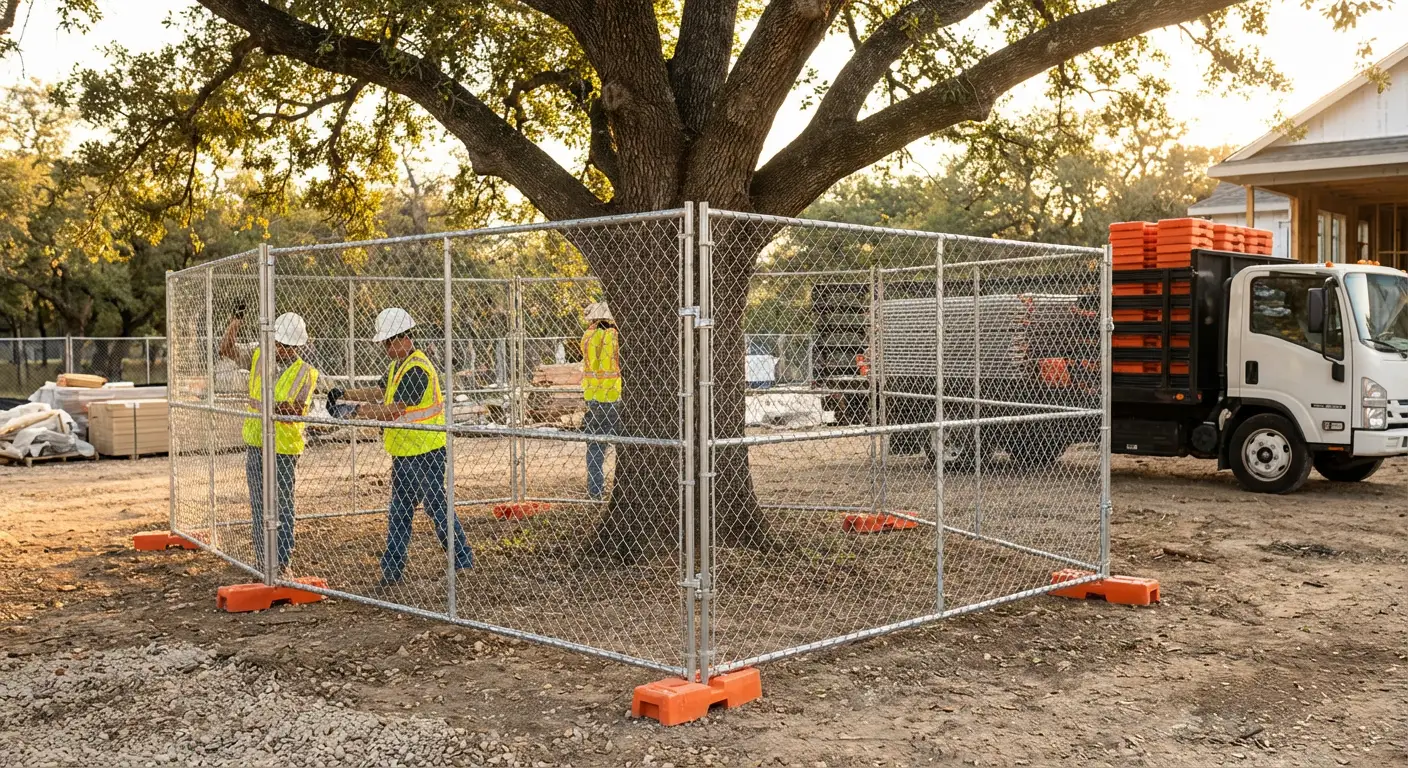 Tree protection zone fencing background in Dunwoody, GA