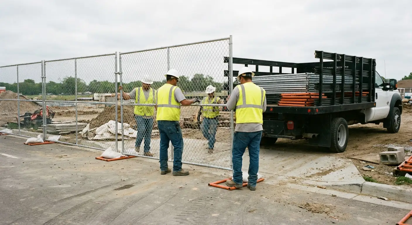 Perimeter Site Fence team securing a construction site perimeter in Dunwoody, GA