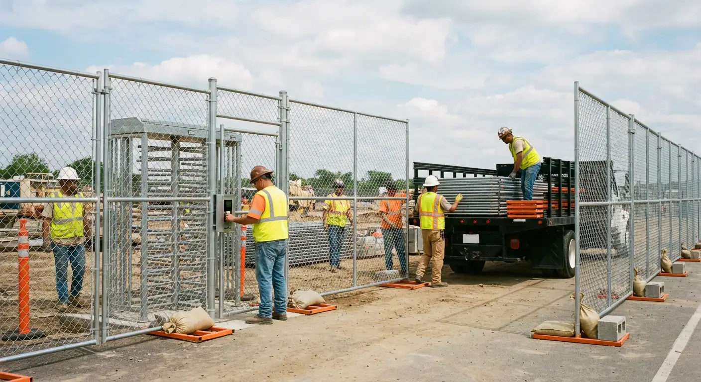 Secure construction site with temporary fencing in Dunwoody, GA